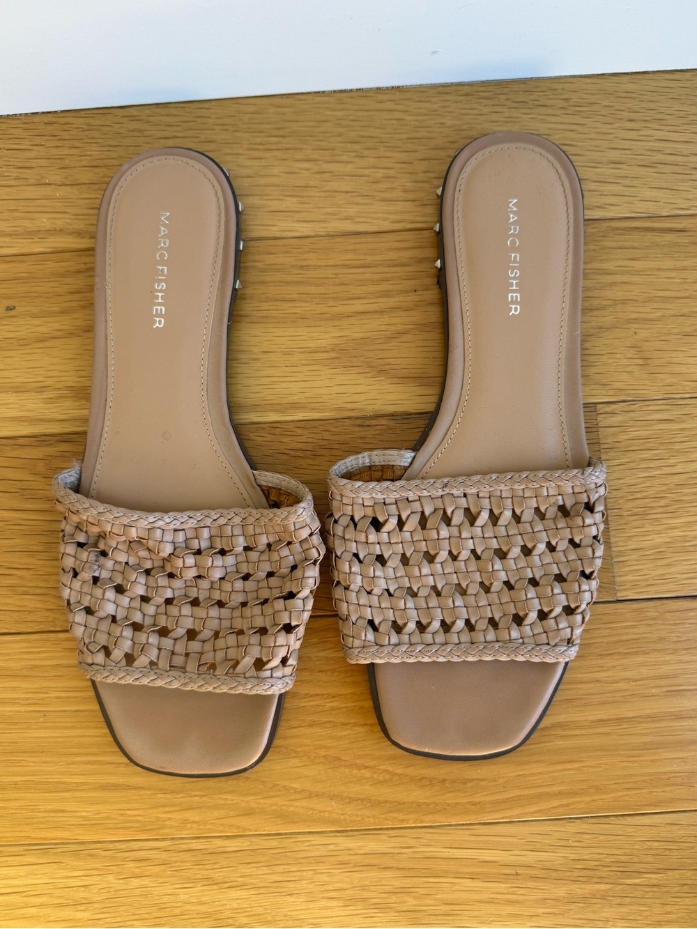 Marc Fisher Tan Woven Leather Slide Mules